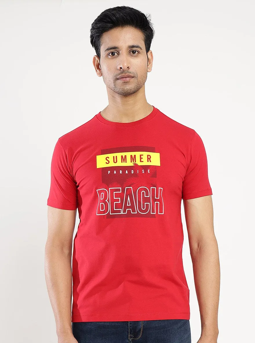 Red Printed Slim Fit T-Shirt | JadeBlue