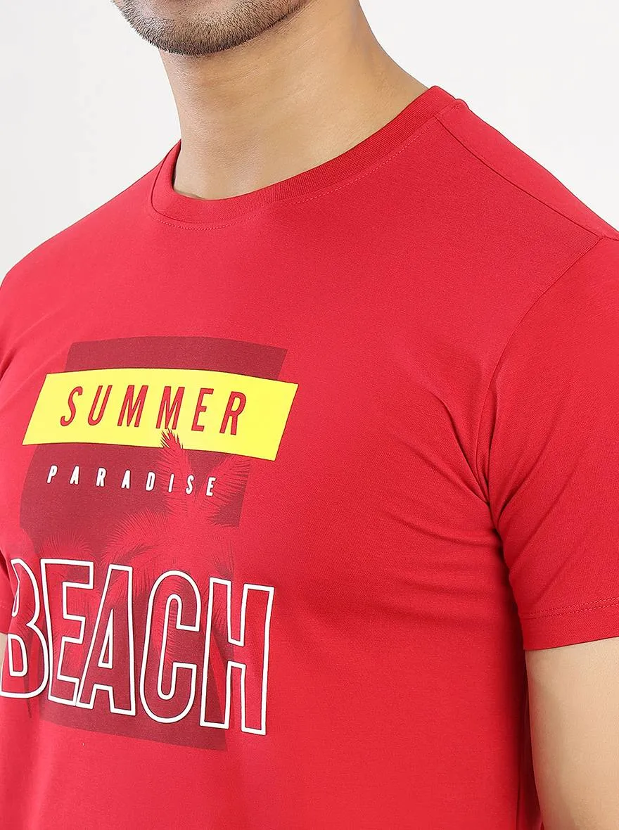 Red Printed Slim Fit T-Shirt | JadeBlue