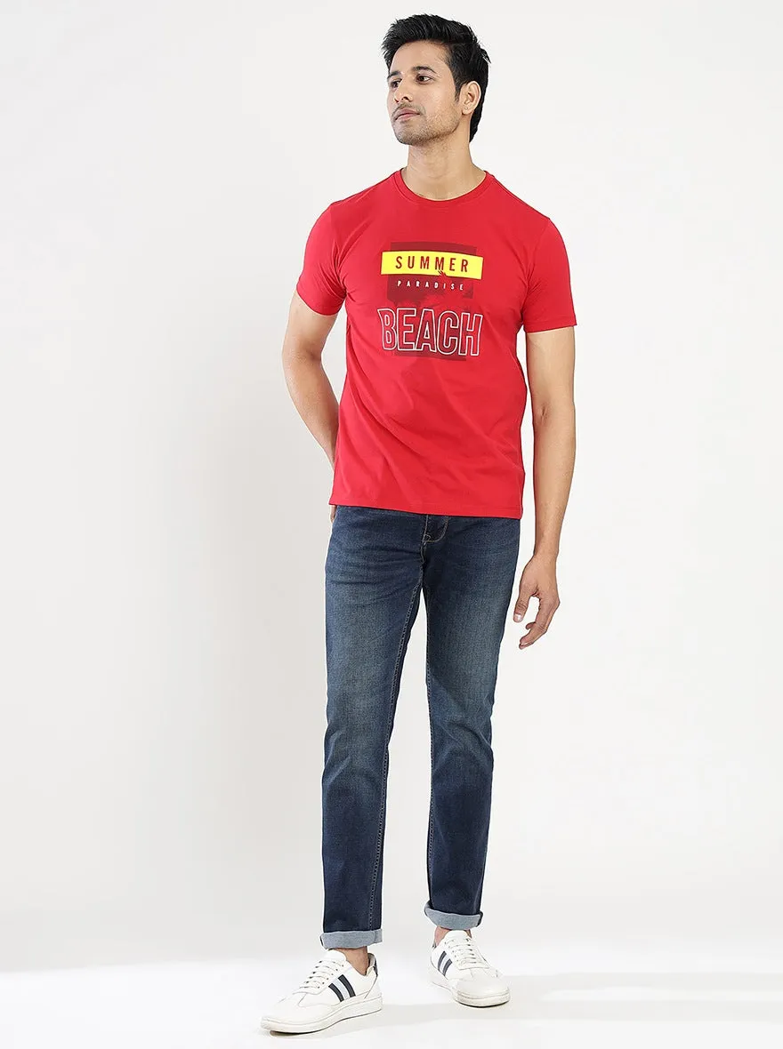 Red Printed Slim Fit T-Shirt | JadeBlue
