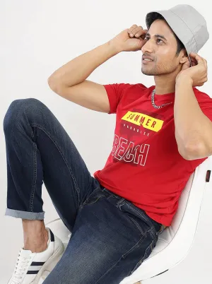 Red Printed Slim Fit T-Shirt | JadeBlue