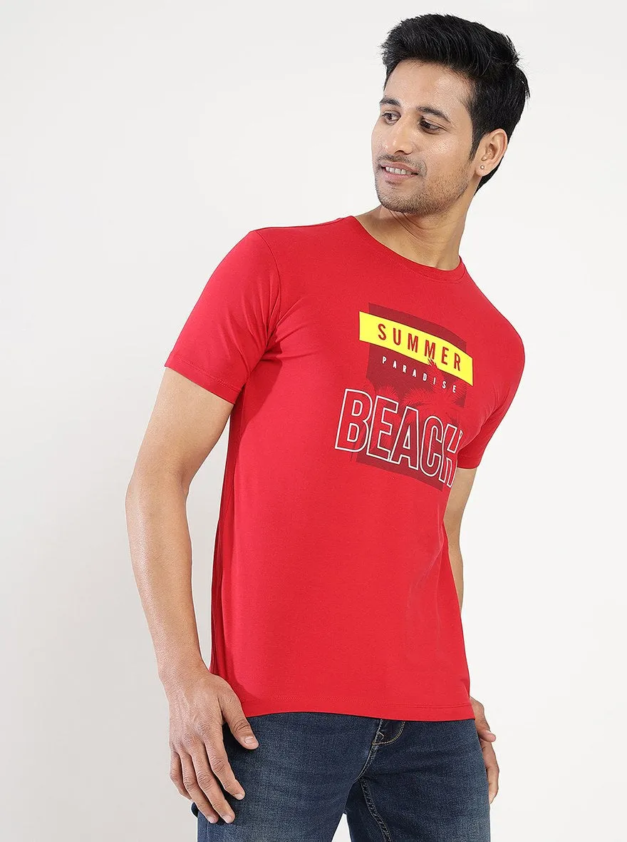 Red Printed Slim Fit T-Shirt | JadeBlue