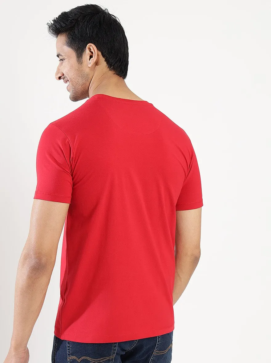 Red Printed Slim Fit T-Shirt | JadeBlue