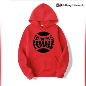 Red The Future is Female Fleece Full Sleeves Pull Over Hoodie For Women