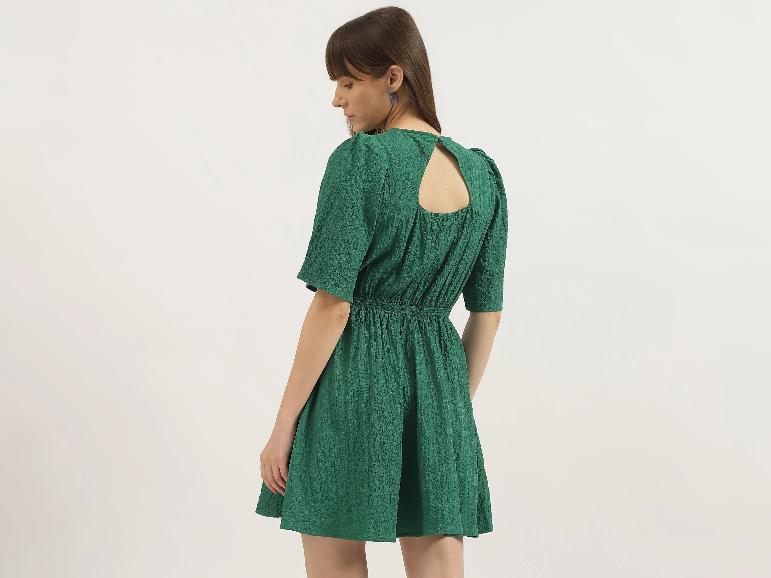Regular Fit Round Neck Textured Dresses