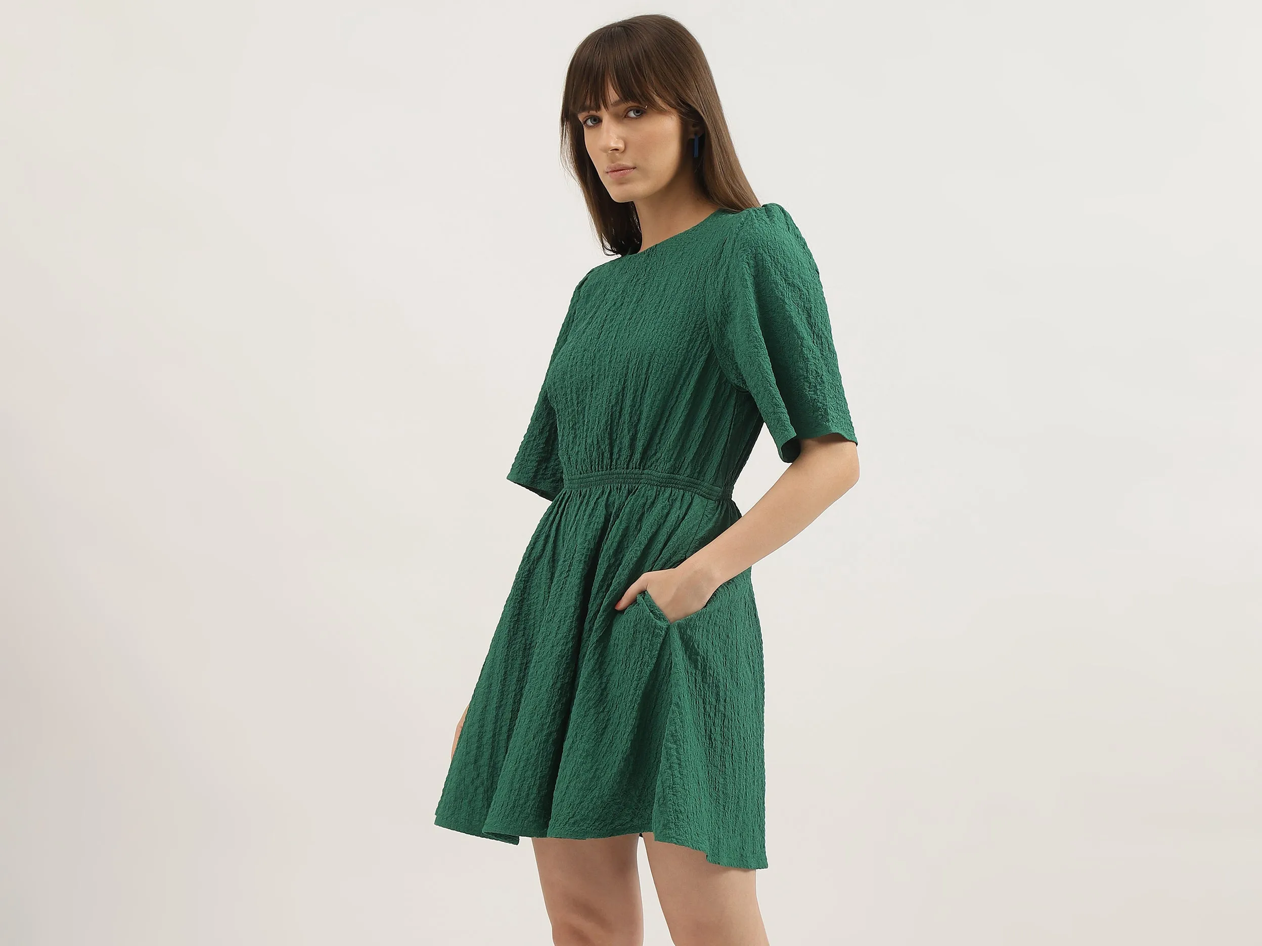Regular Fit Round Neck Textured Dresses