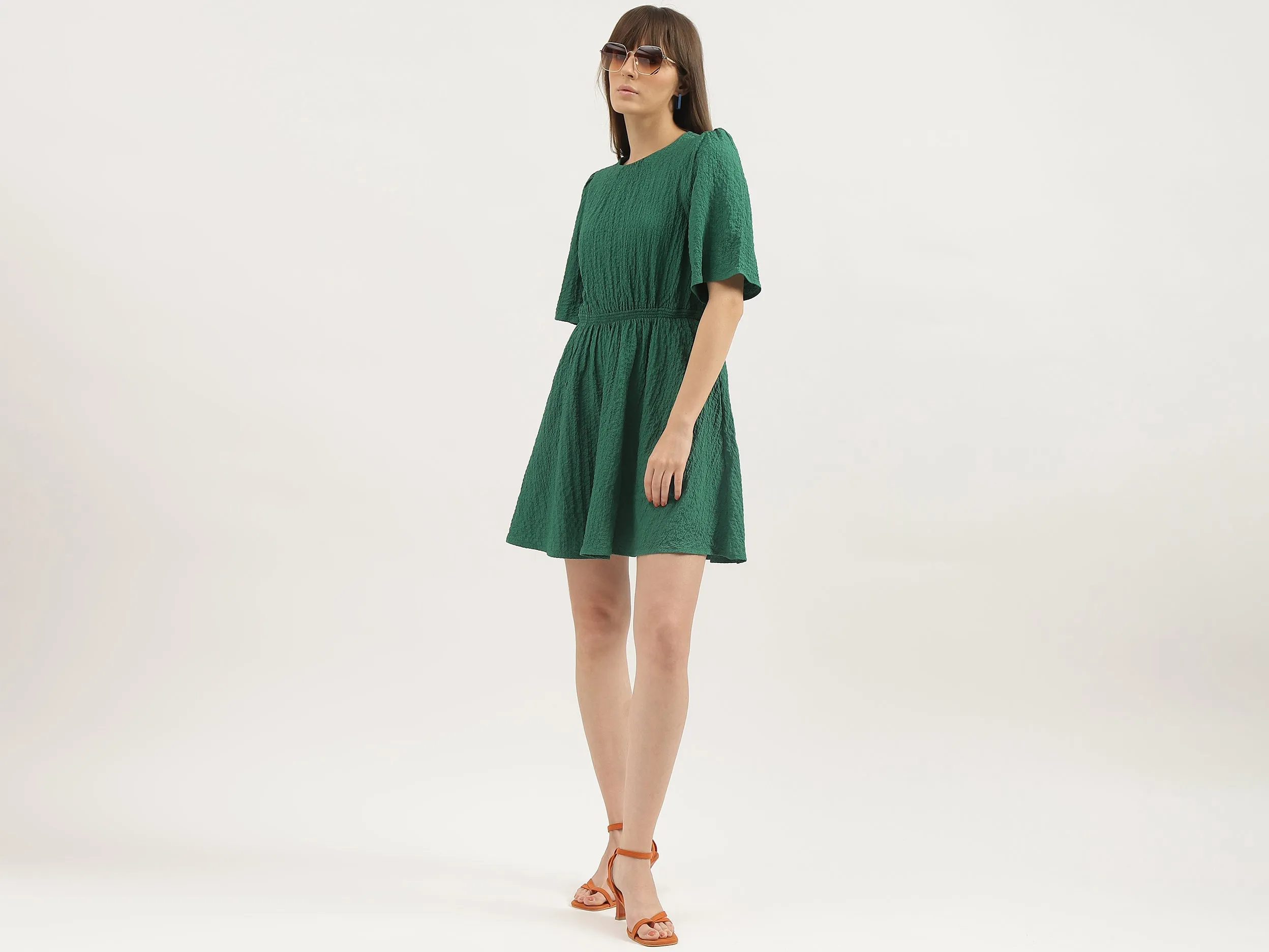 Regular Fit Round Neck Textured Dresses