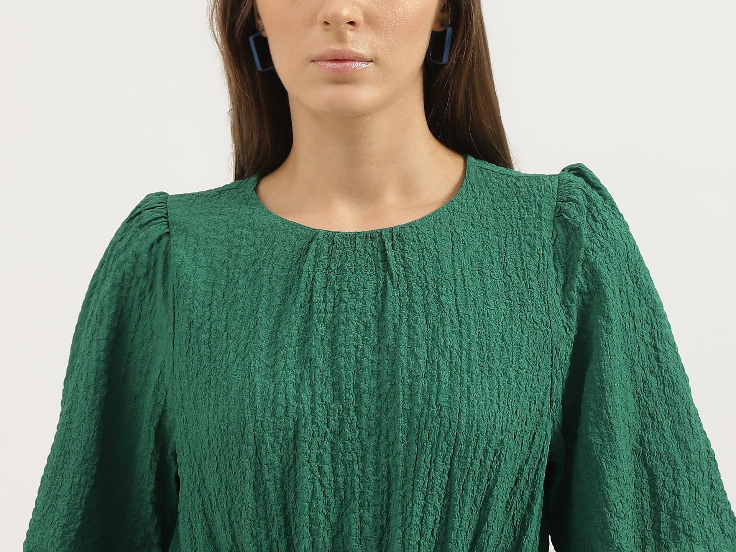 Regular Fit Round Neck Textured Dresses