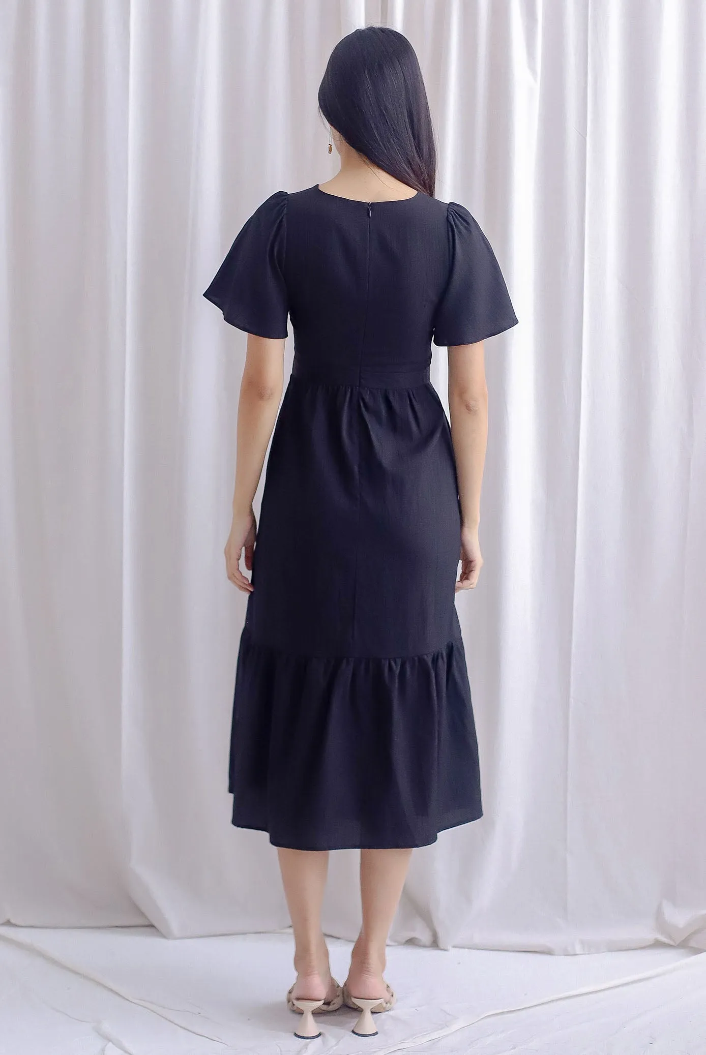 *Restocked* Teresa Flutter Sleeve Twist Knot Maxi Dress In Black