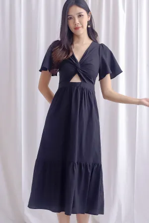 *Restocked* Teresa Flutter Sleeve Twist Knot Maxi Dress In Black