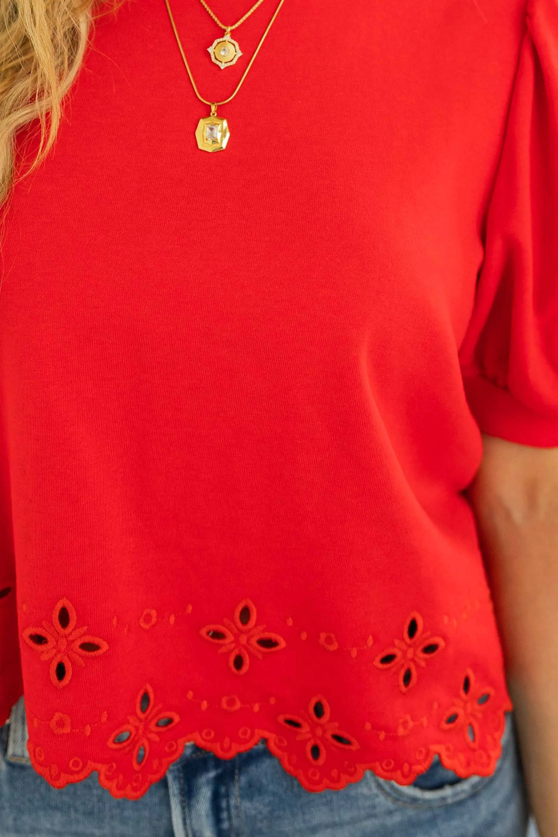 RILEY CROPPED EYELET TRIM TOP