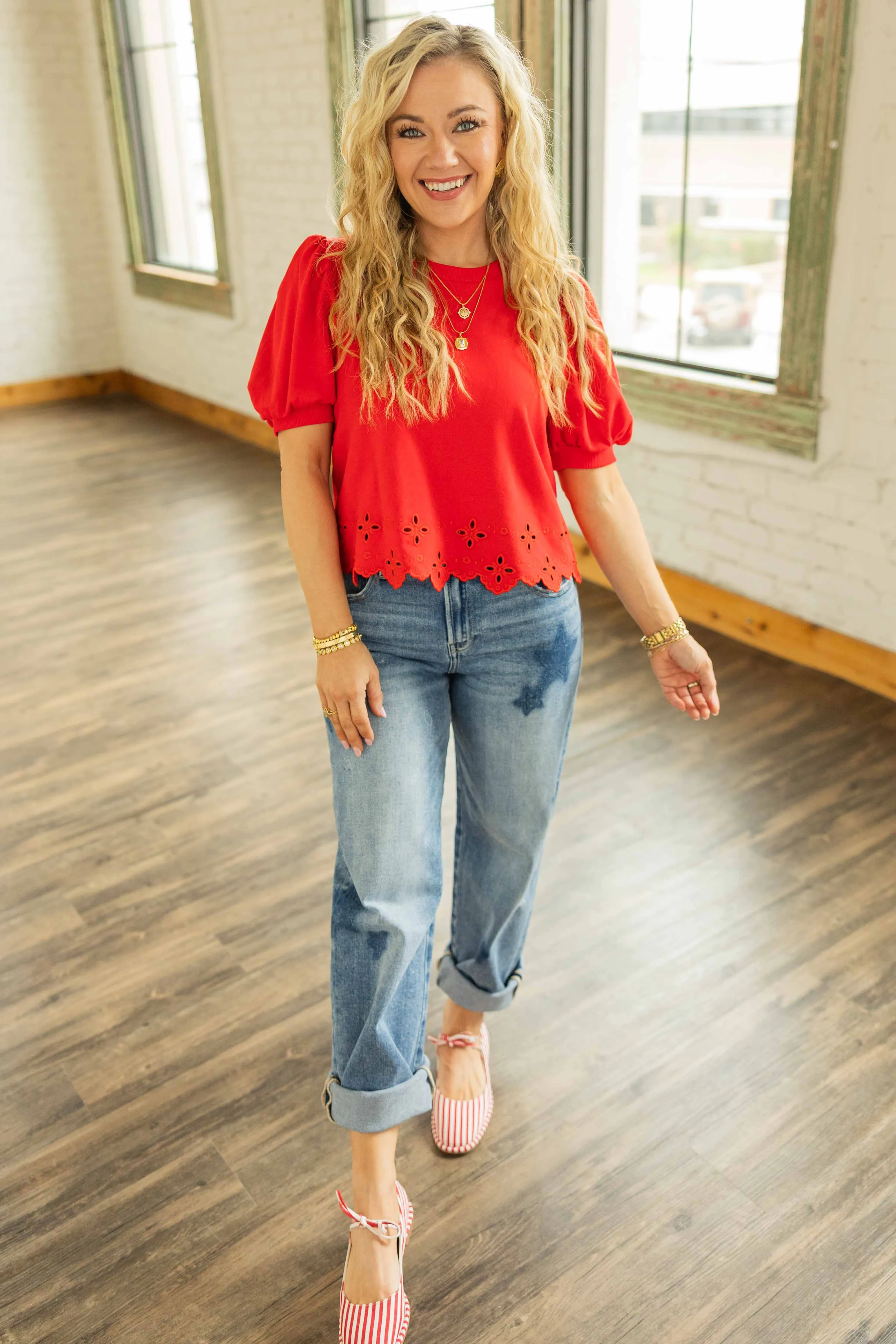 RILEY CROPPED EYELET TRIM TOP