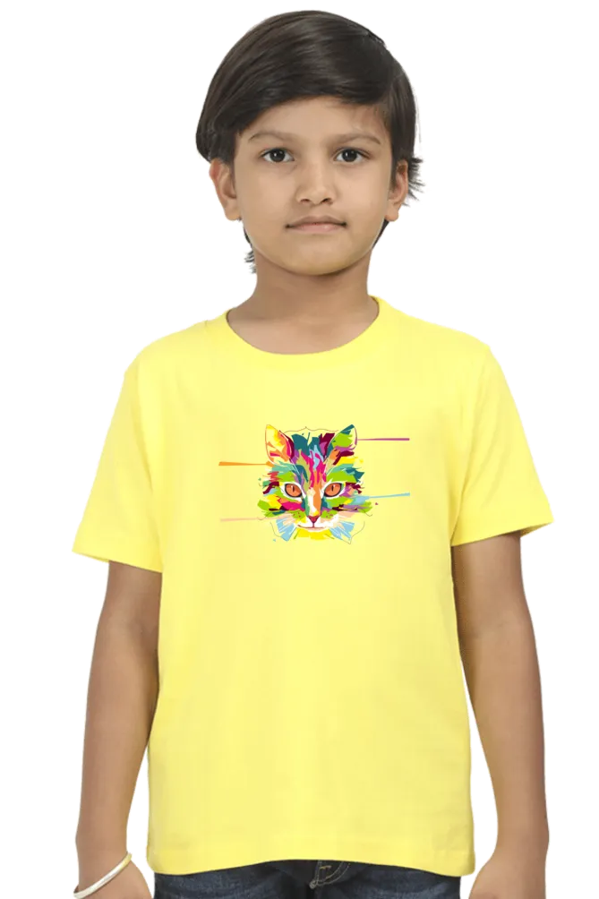 Round Neck T-Shirt (Boys) - Laser Sharp Cat (10 Colours)