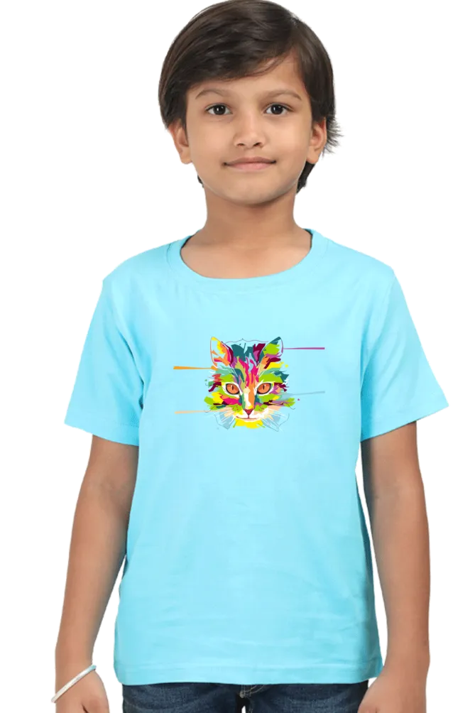 Round Neck T-Shirt (Boys) - Laser Sharp Cat (10 Colours)
