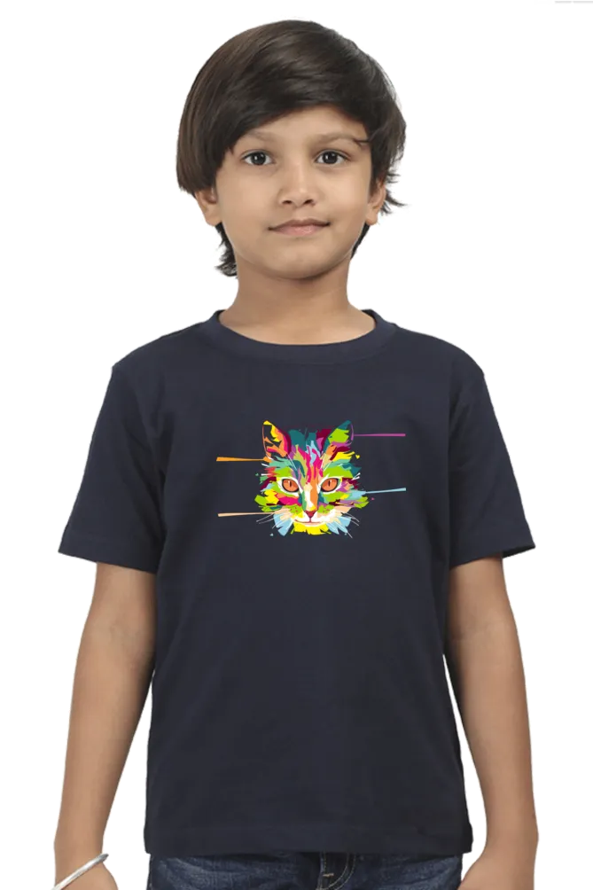Round Neck T-Shirt (Boys) - Laser Sharp Cat (10 Colours)