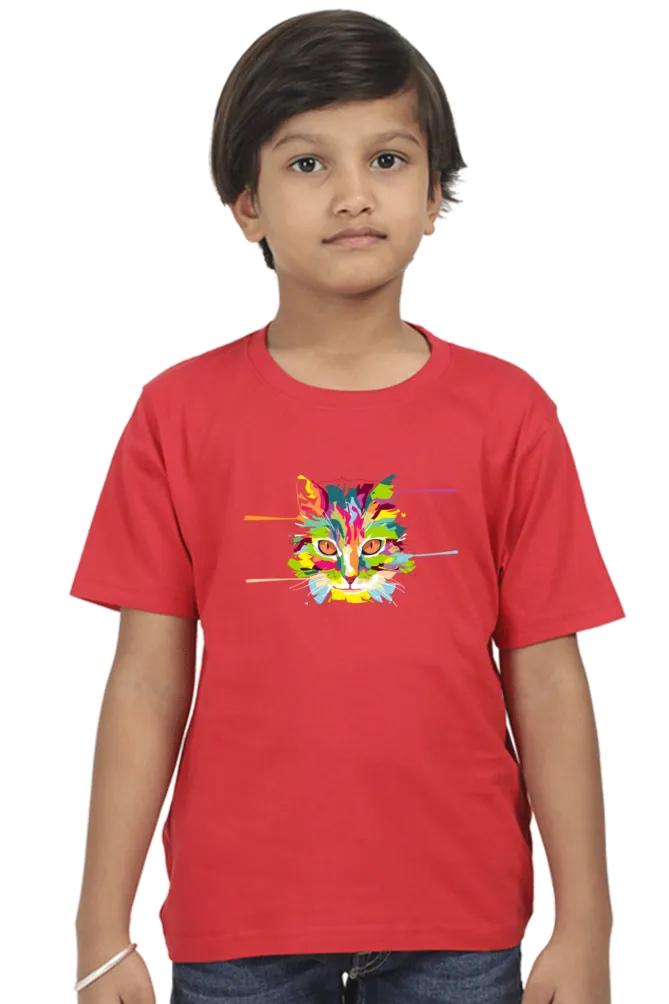 Round Neck T-Shirt (Boys) - Laser Sharp Cat (10 Colours)