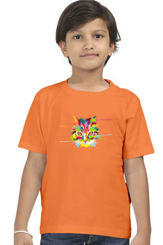 Round Neck T-Shirt (Boys) - Laser Sharp Cat (10 Colours)