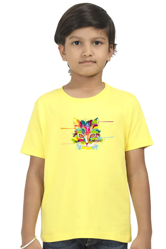 Round Neck T-Shirt (Boys) - Laser Sharp Cat (10 Colours)