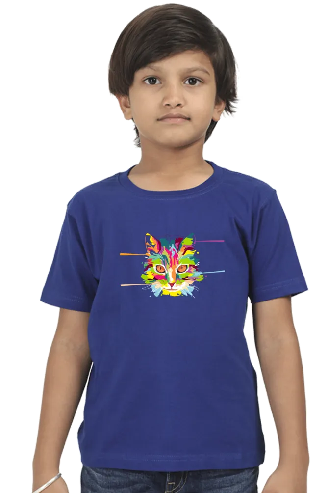 Round Neck T-Shirt (Boys) - Laser Sharp Cat (10 Colours)
