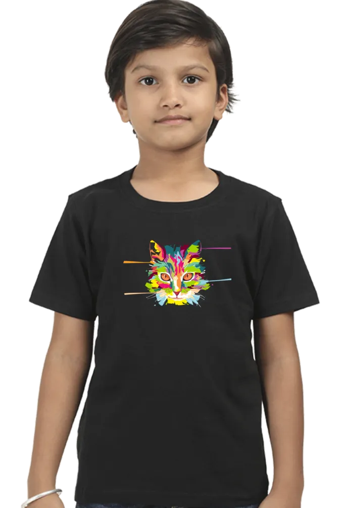 Round Neck T-Shirt (Boys) - Laser Sharp Cat (10 Colours)
