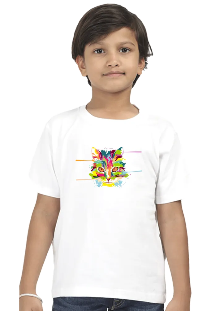 Round Neck T-Shirt (Boys) - Laser Sharp Cat (10 Colours)