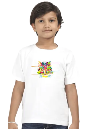 Round Neck T-Shirt (Boys) - Laser Sharp Cat (10 Colours)