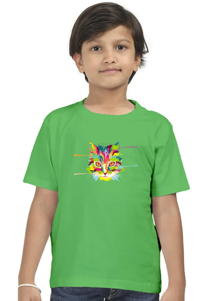 Round Neck T-Shirt (Boys) - Laser Sharp Cat (10 Colours)