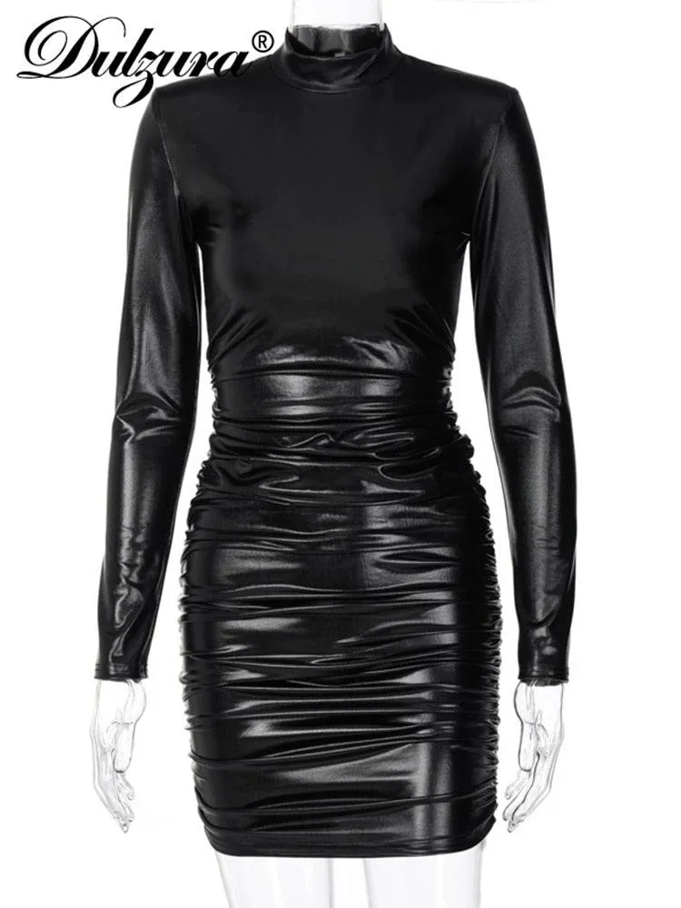 Ruched Turtleneck Long Sleeve Bodycon Bandage Sexy Dress