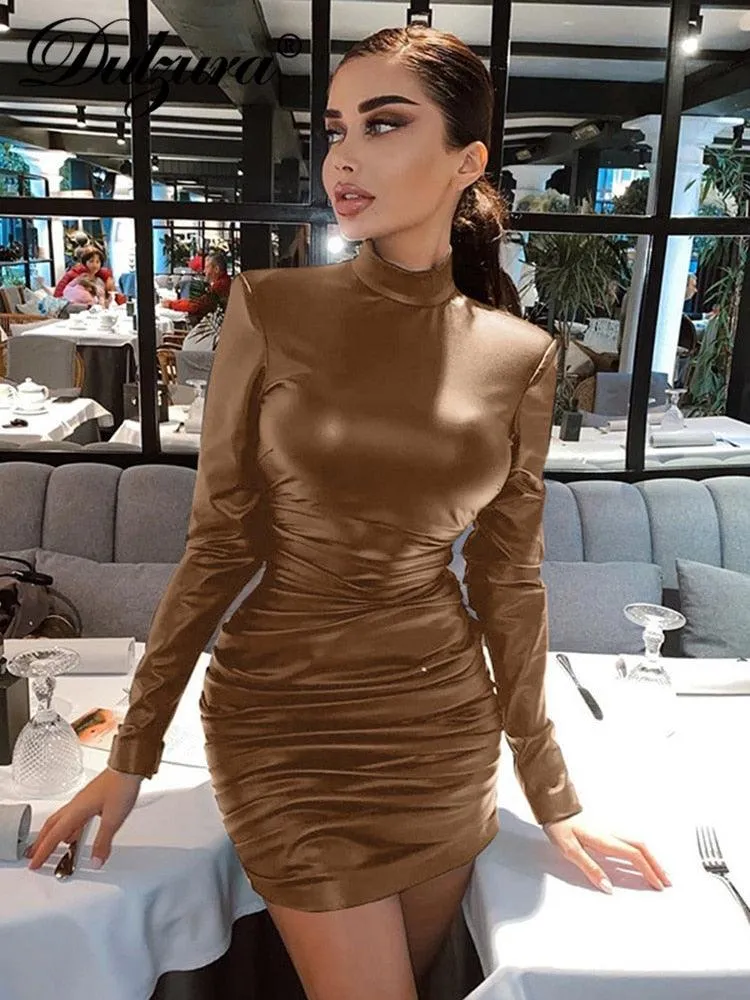 Ruched Turtleneck Long Sleeve Bodycon Bandage Sexy Dress