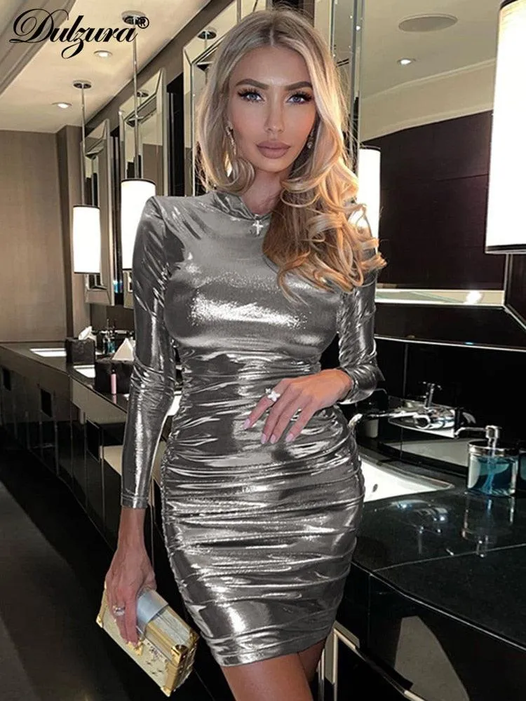 Ruched Turtleneck Long Sleeve Bodycon Bandage Sexy Dress
