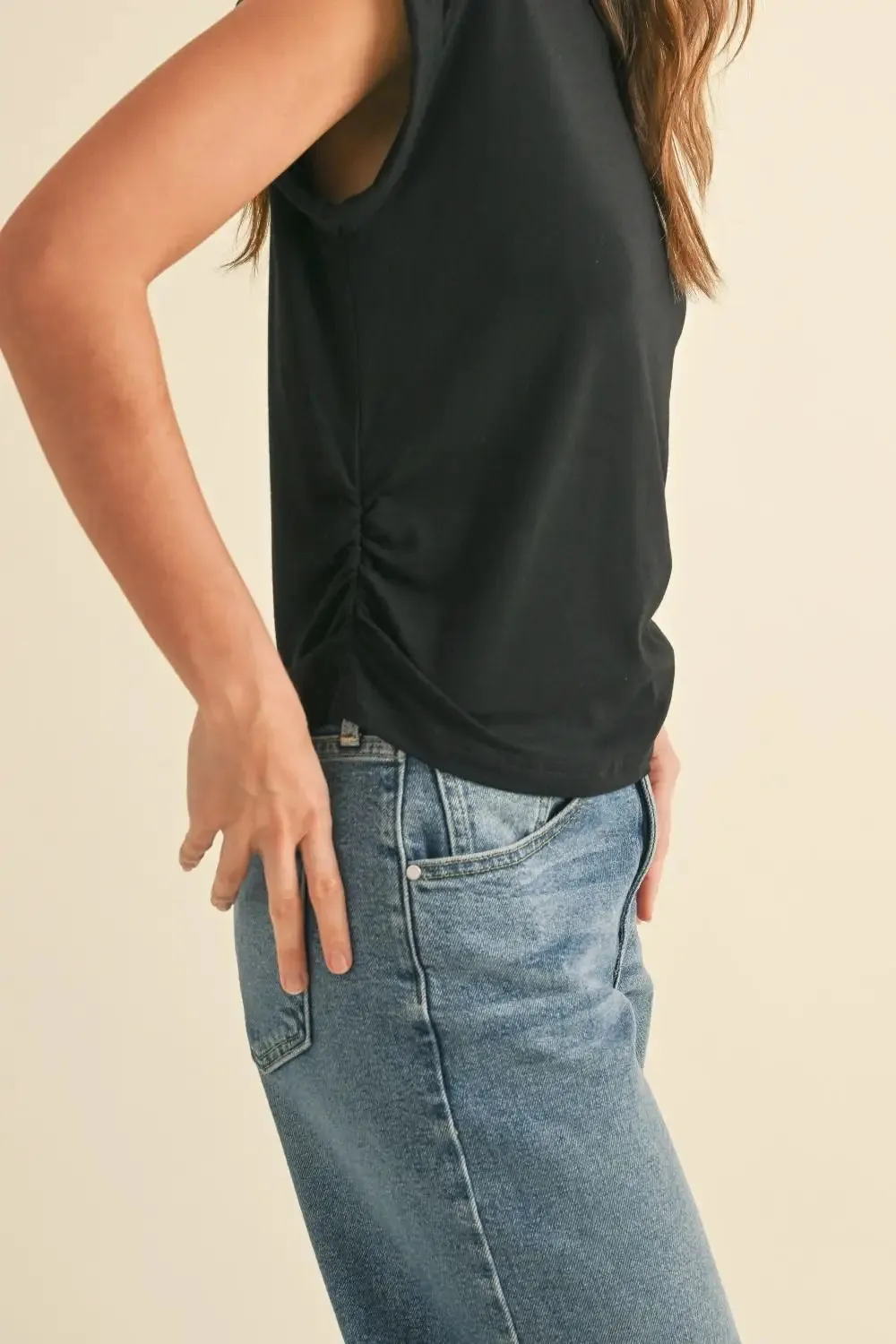 RUCHING DETAIL SLEEVE TOP