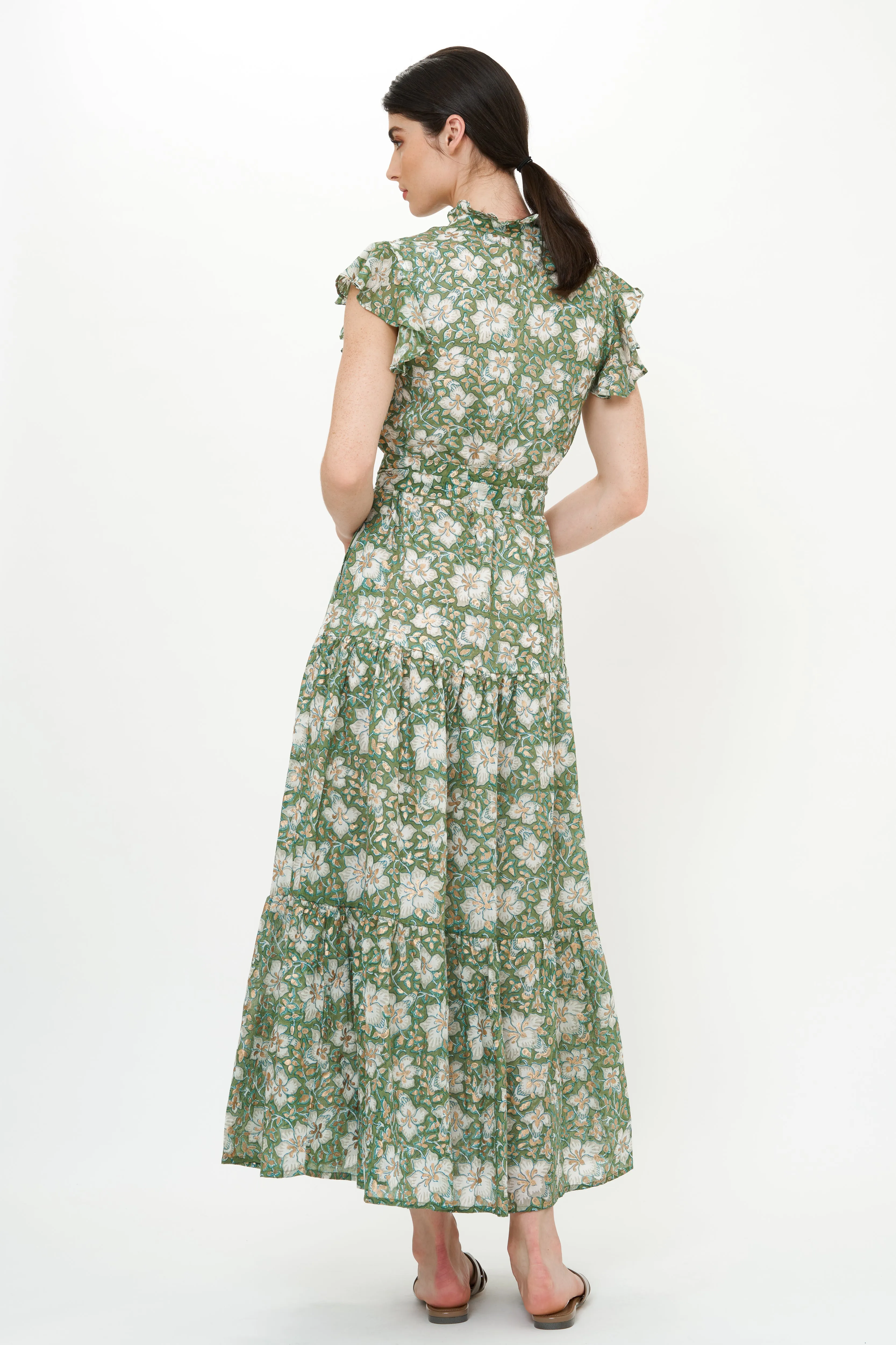 Ruffle Collar Button Maxi- Ivy Olive