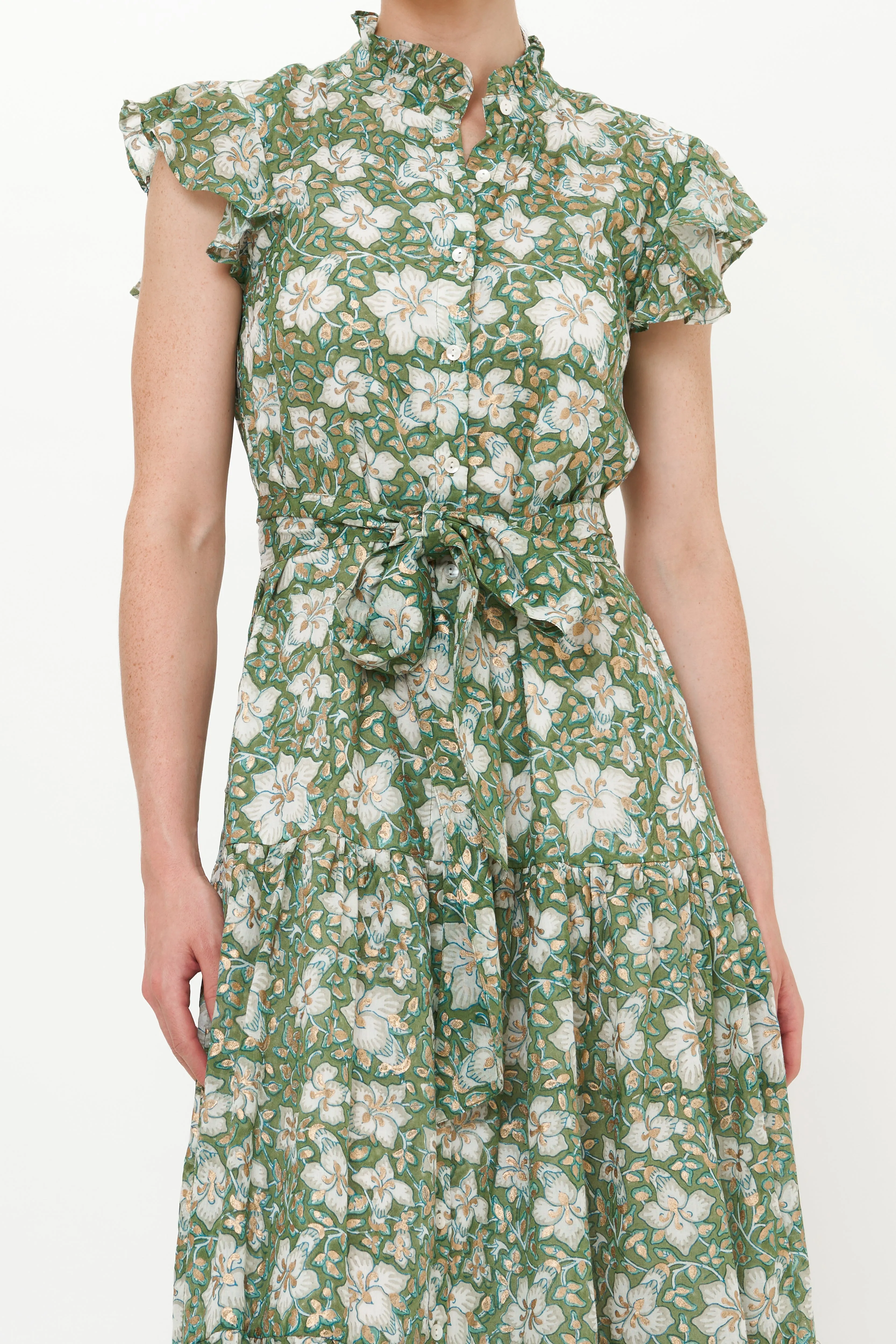 Ruffle Collar Button Maxi- Ivy Olive