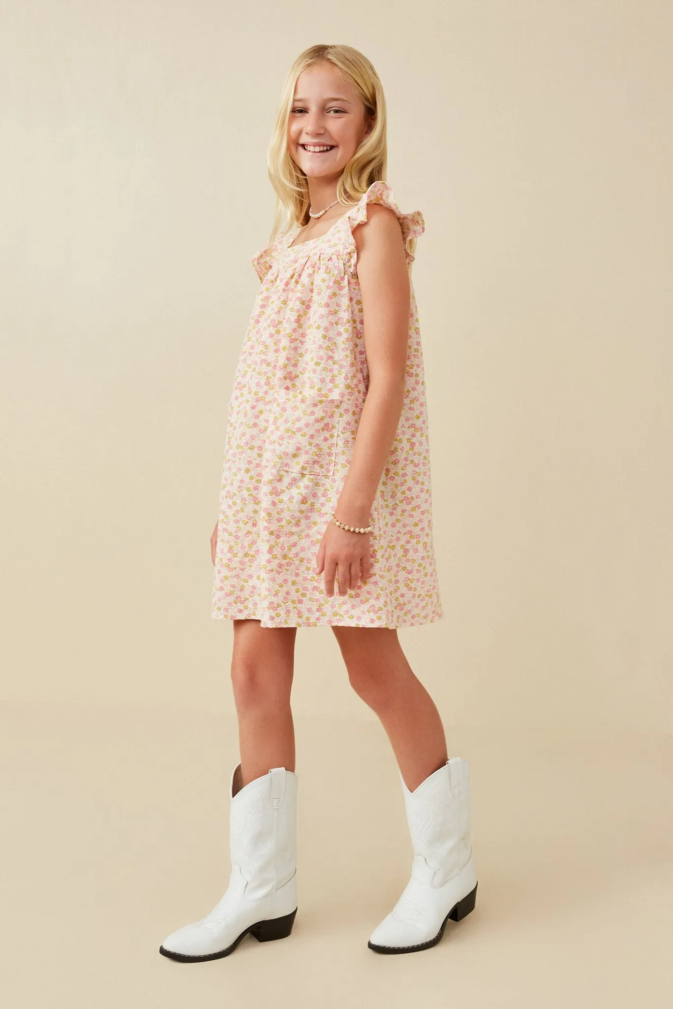 Ruffled Flutter Sleeve Square Neck Pocket Dress
