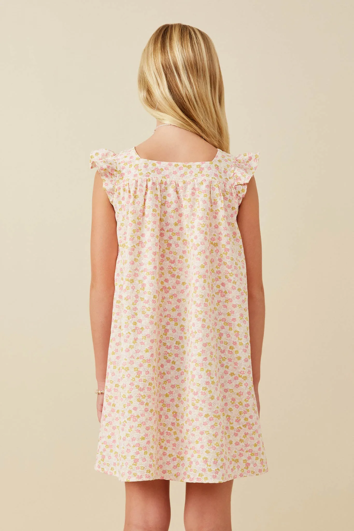Ruffled Flutter Sleeve Square Neck Pocket Dress