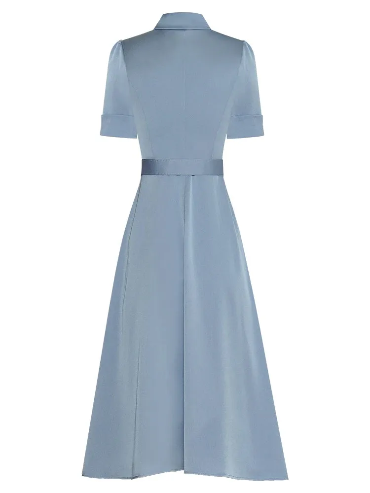 Saige Turn-down Collar Short Sleeve Single Breasted Lace-up Dress