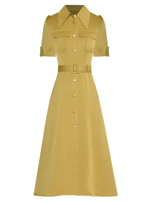 Saige Turn-down Collar Short Sleeve Single Breasted Lace-up Dress