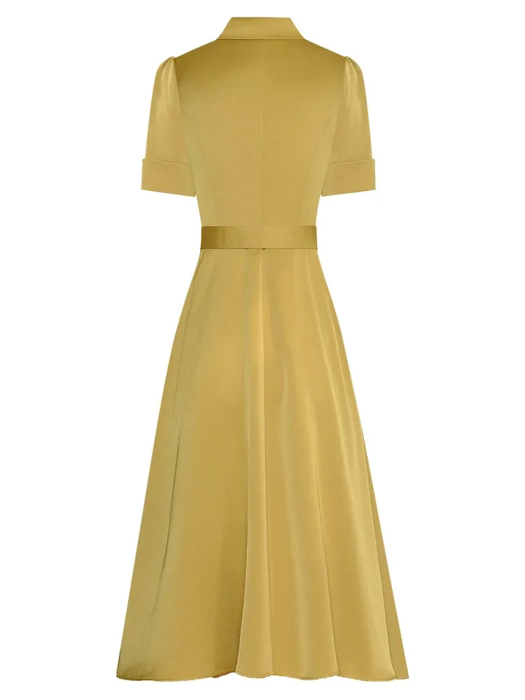 Saige Turn-down Collar Short Sleeve Single Breasted Lace-up Dress