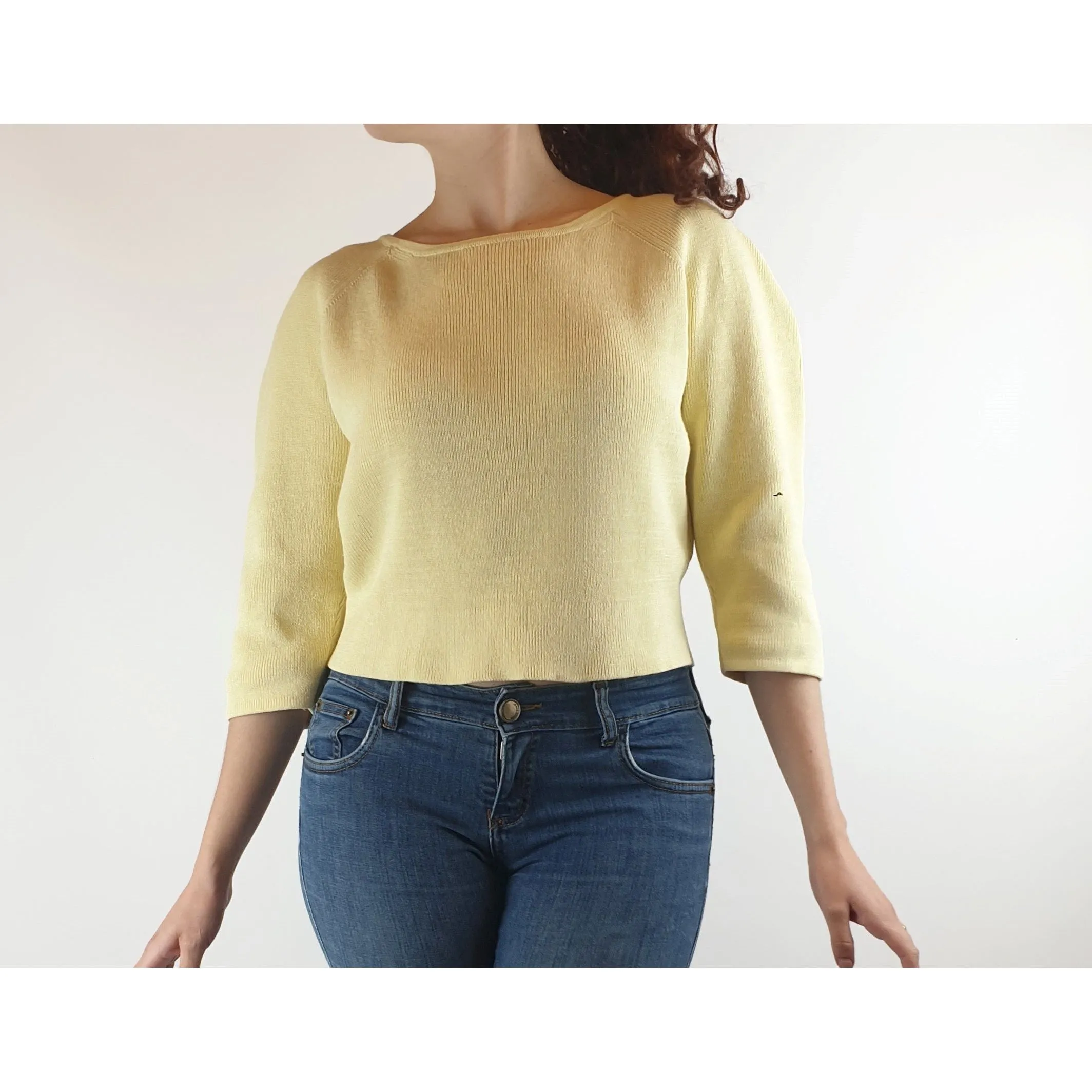 Scanlan Theordore lemon yellow cropped knit top size S (best fits 10)