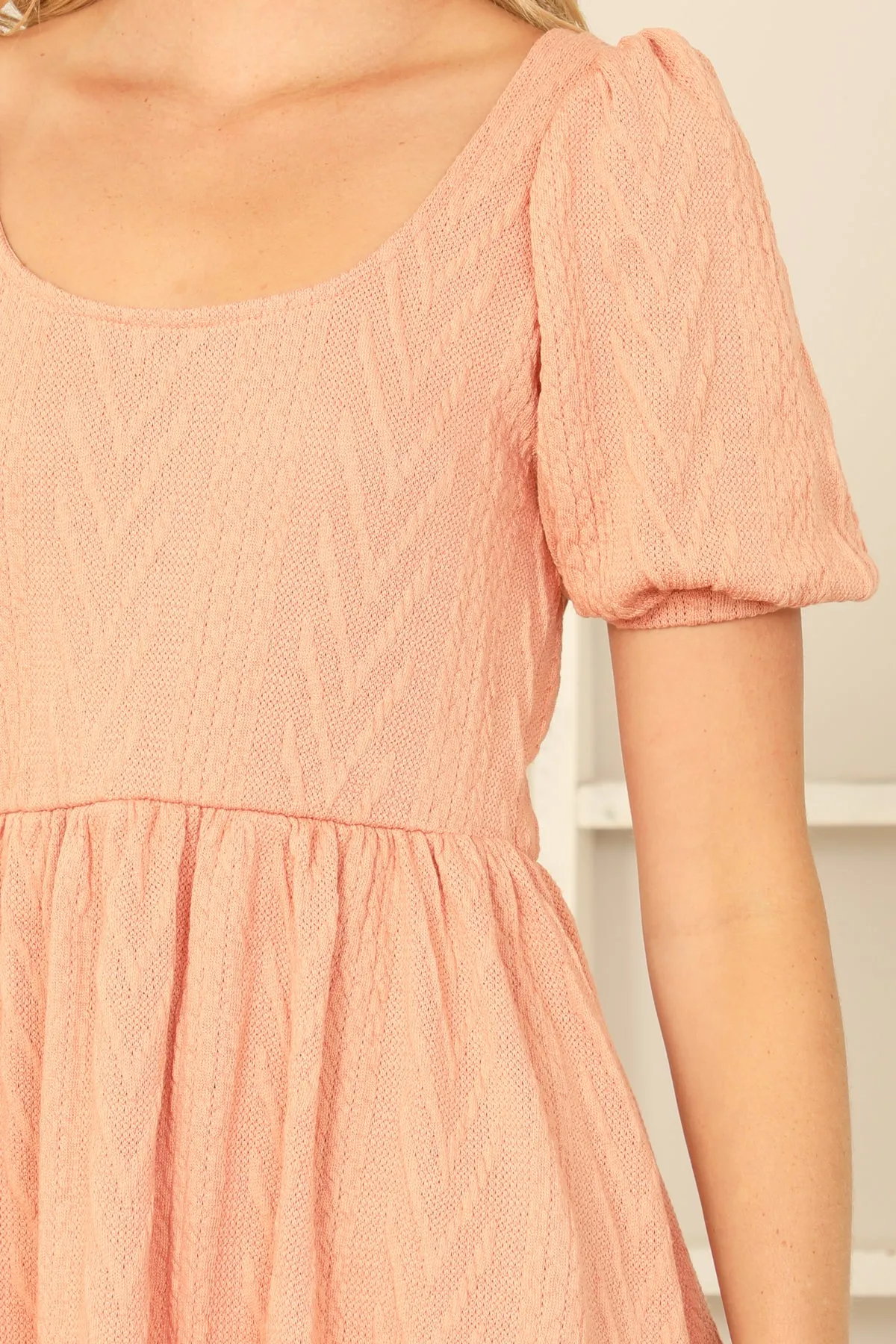 SCOOP NECK RIBBON BACK TEXTURED SOLID DRESS