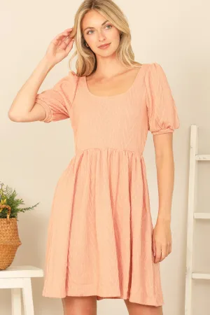 SCOOP NECK RIBBON BACK TEXTURED SOLID DRESS