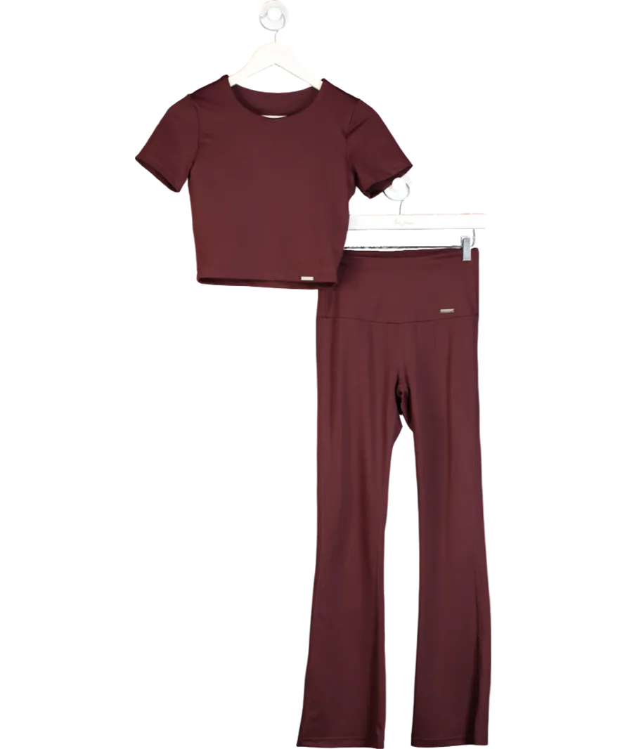 sculpt Brown Hybrid High Waisted Leggings & Signature Cropped Built In Bra Top UK S