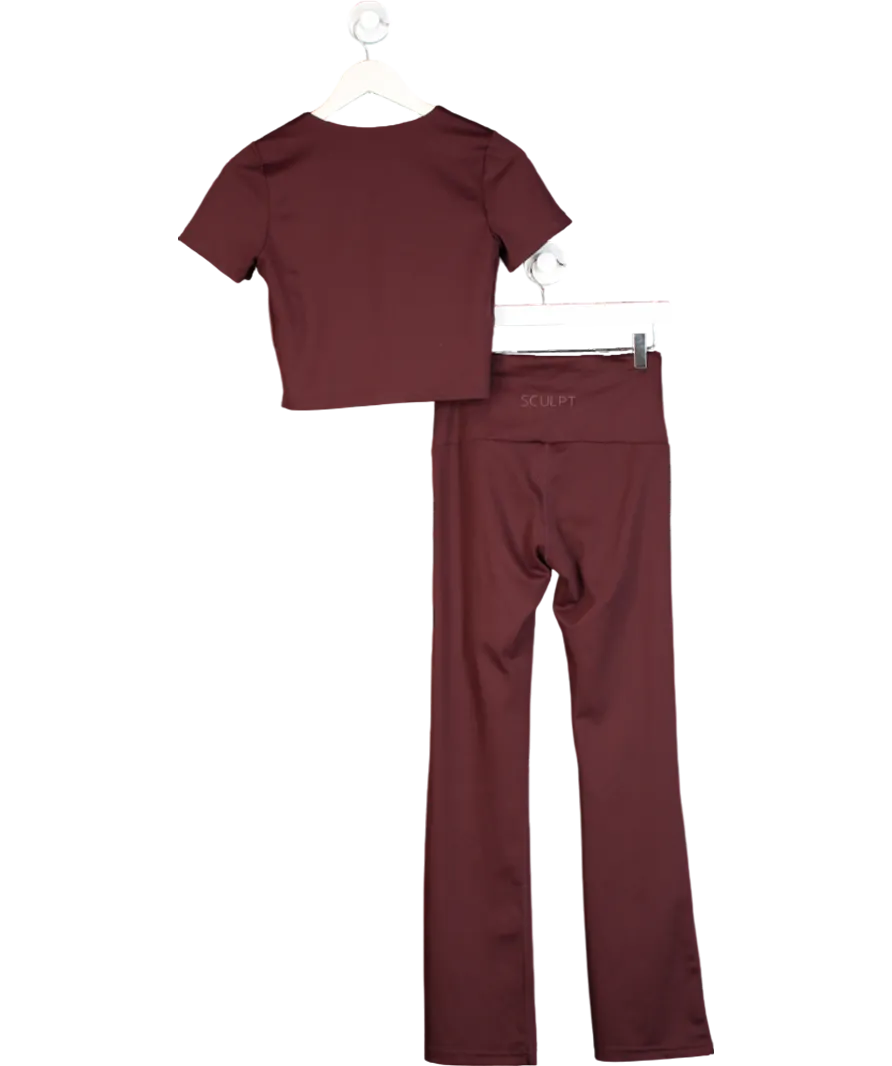 sculpt Brown Hybrid High Waisted Leggings & Signature Cropped Built In Bra Top UK S