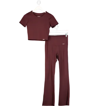 sculpt Brown Hybrid High Waisted Leggings & Signature Cropped Built In Bra Top UK S