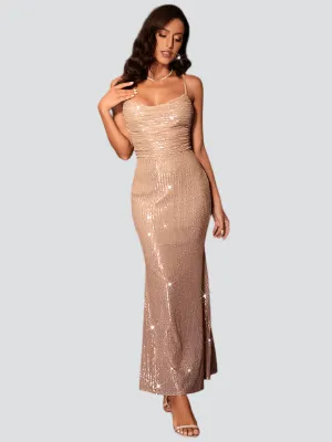 Sequin Backless Slim Spaghetti Cocktail Dress MCW1051