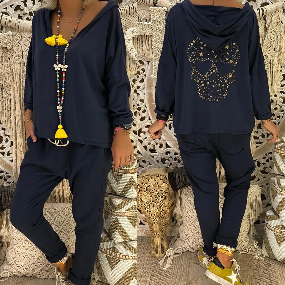 Sequins Print Skull Hoodie