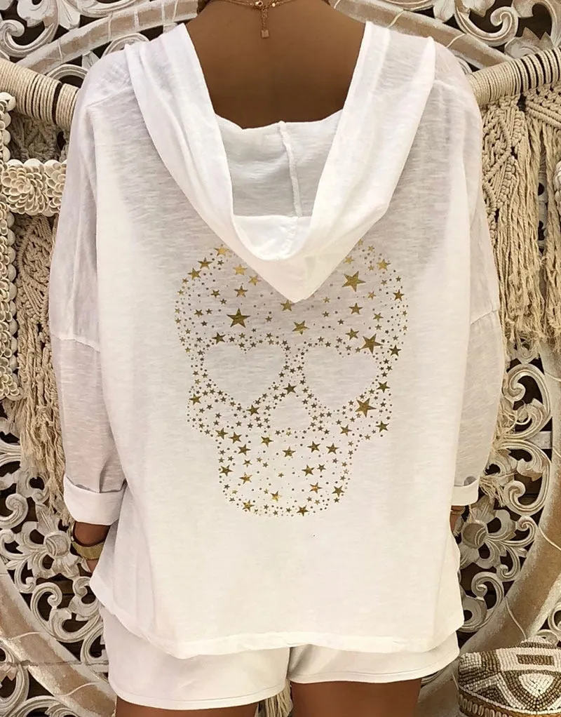 Sequins Print Skull Hoodie