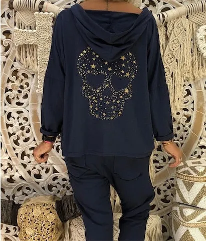 Sequins Print Skull Hoodie