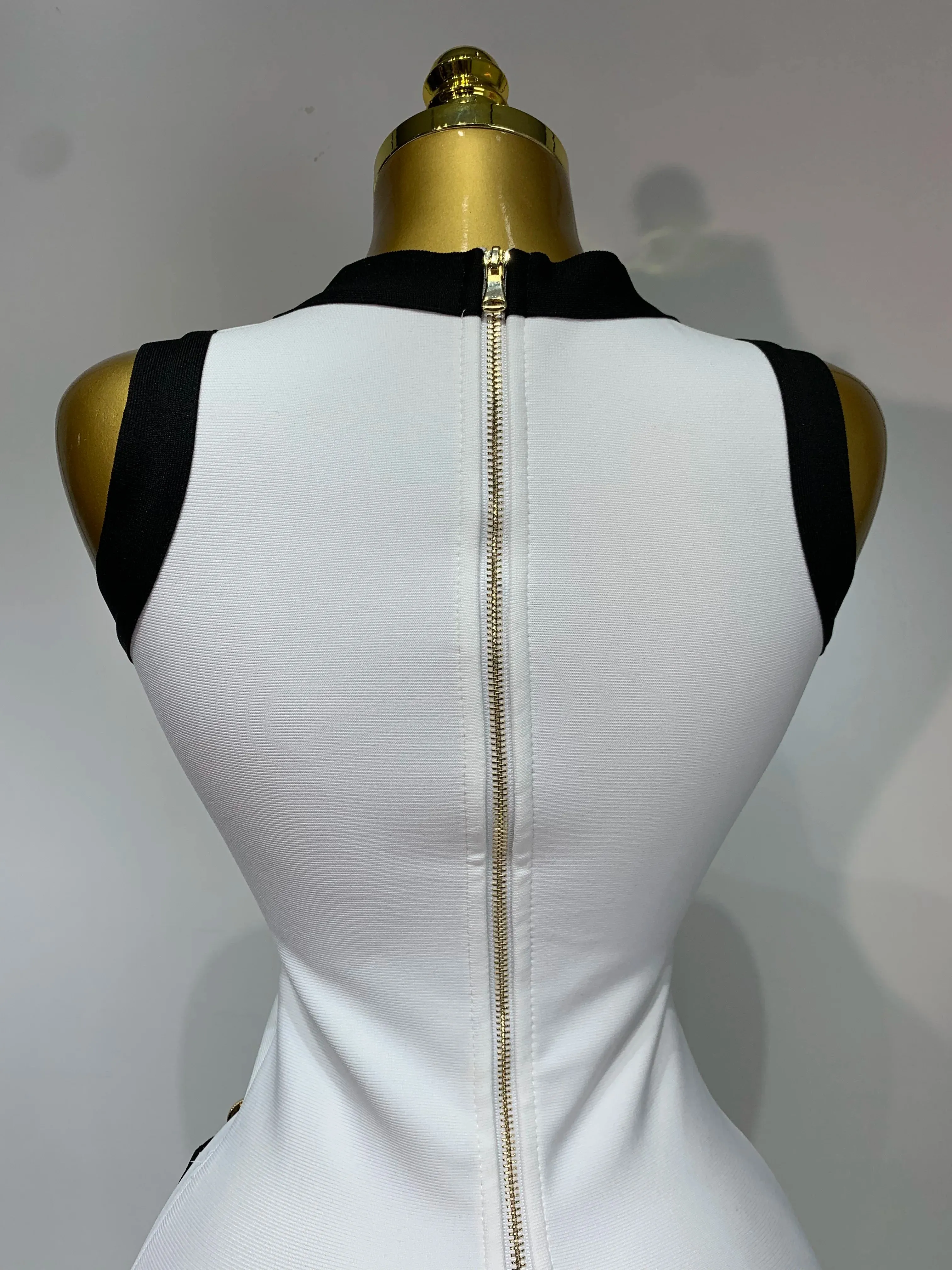Sexy Backless Black White Button Mini Bandage Short Dress