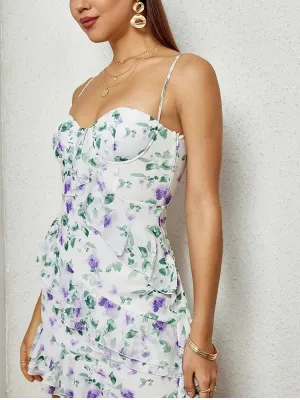 Sexy floral Ruffle Mesh Mini Dress