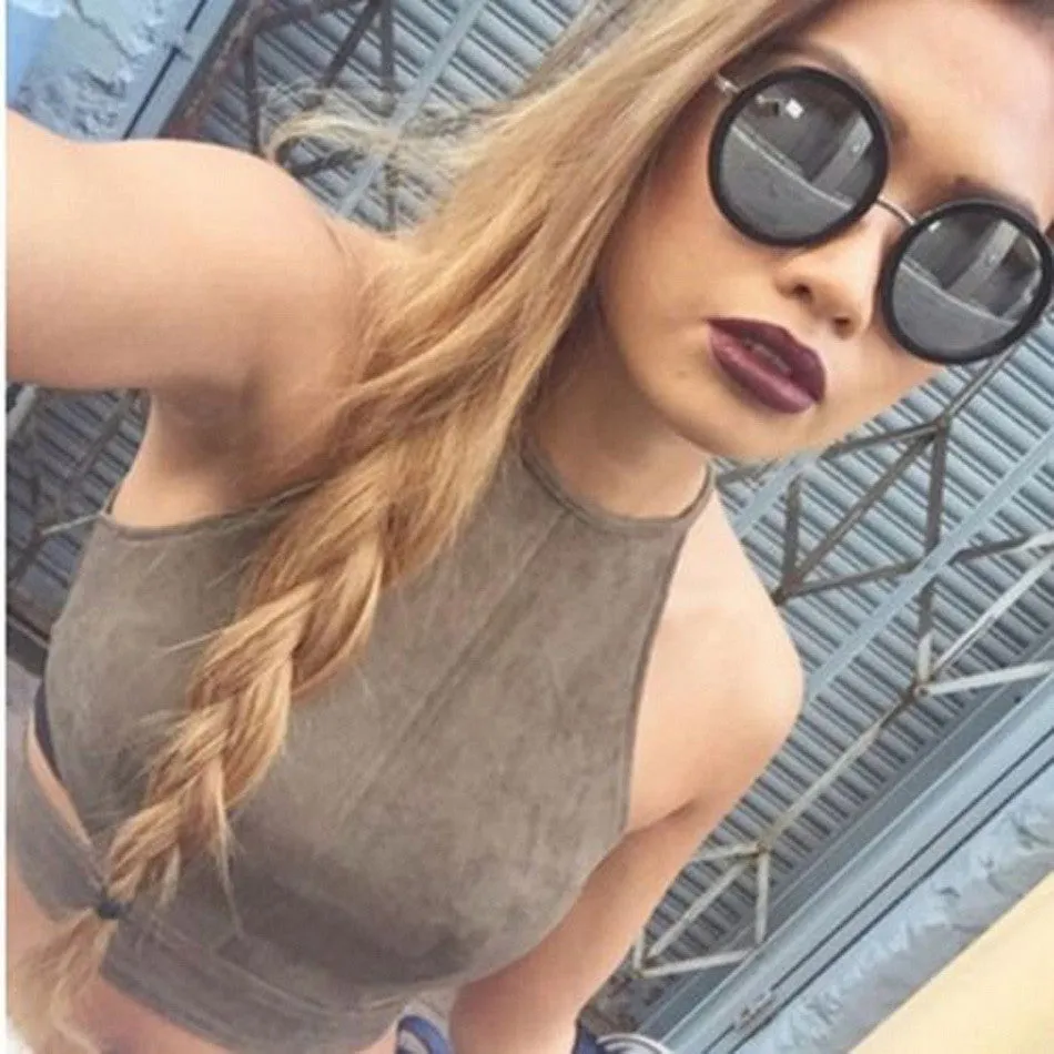 Sexy Lace Up Women Cropped Tanks Tops Vest Sexy Sleeveless Suede Bralette Bandage Crop Tops Camisole S-XL